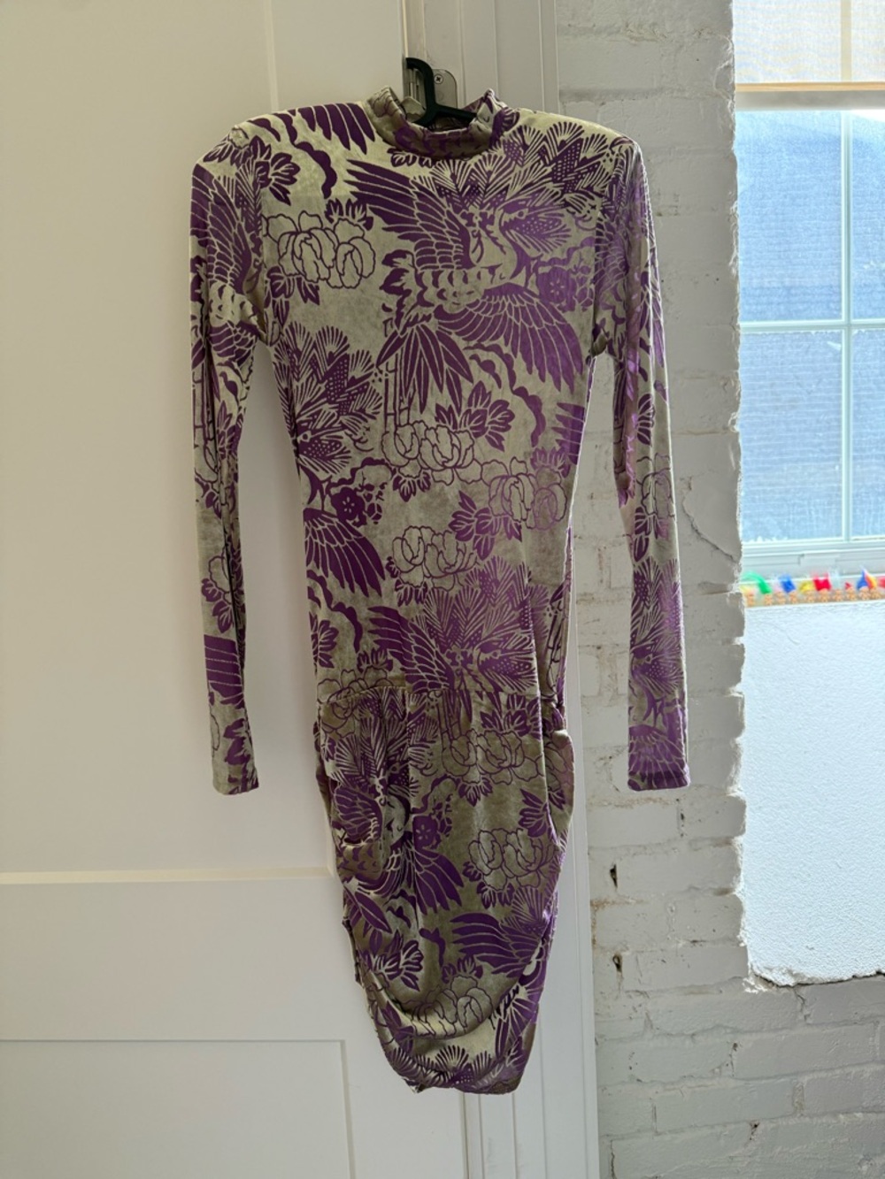 AKIRA Purple Floral Long Sleeve Bodycon Dress